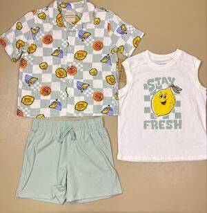 Stitch & Stone Boys Size 5 3 Piece Lemon Graphic Shirt Shorts Set NWT
